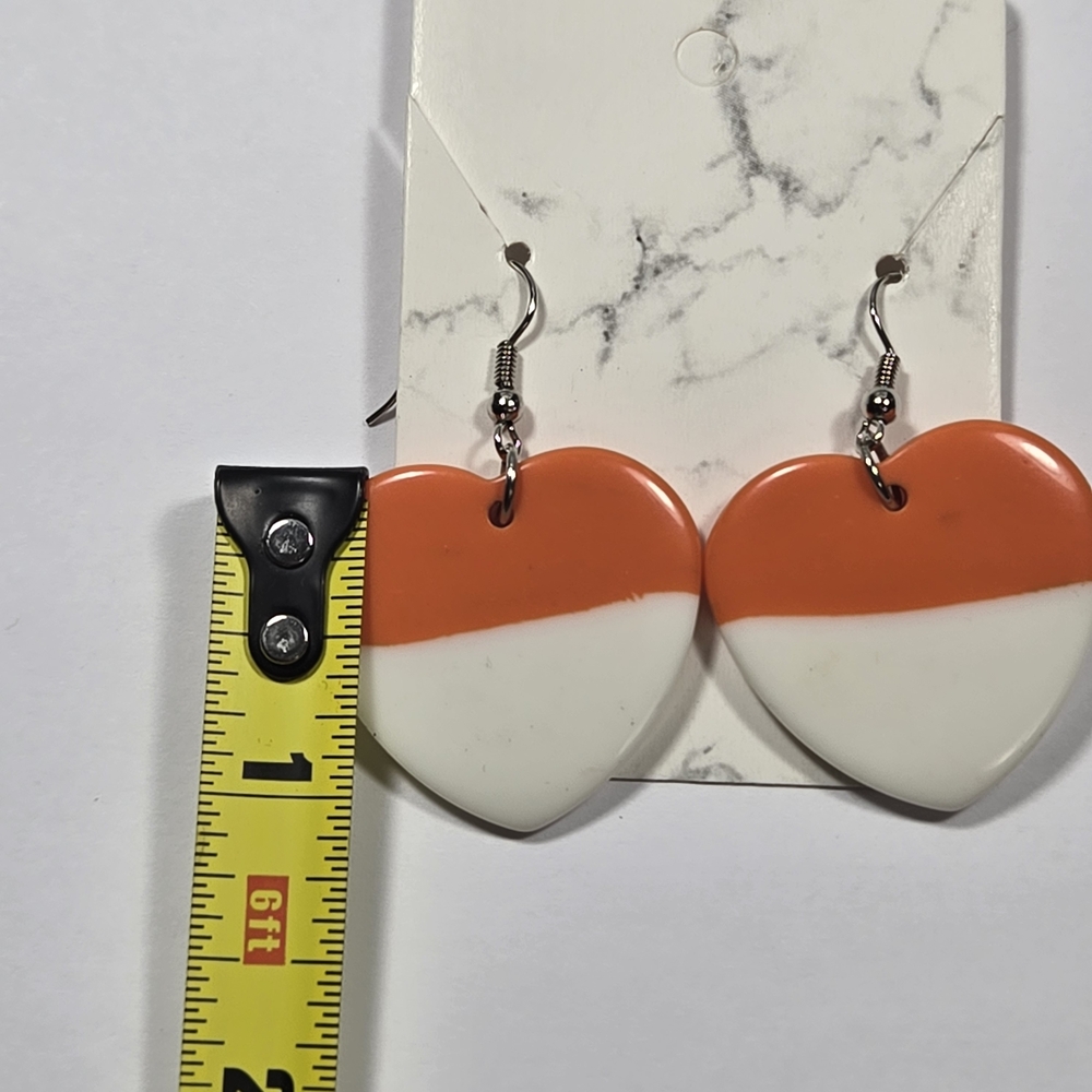 Vibrant Orange and White Dangle Heart Earrings - Picture 5 of 7